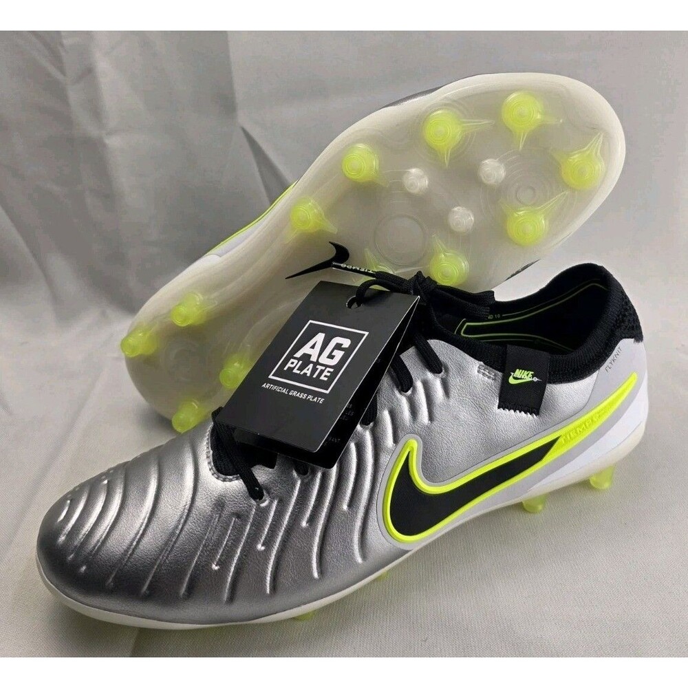 New Nike Tiempo Legend 10 Elite AG Flyknit Soccer Cleats Silver HF4378-002 Sz 9